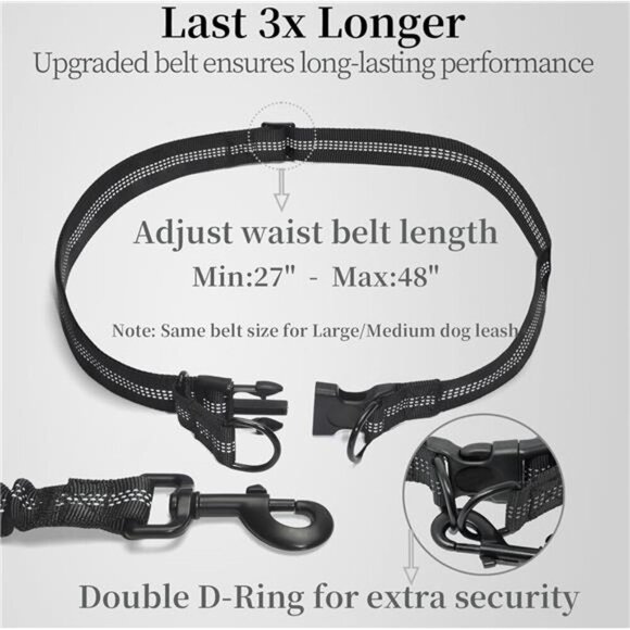 Hands Free Dog Leash Waist Belt Bungee Pouch Large Pet Running Walking Black - Picture 4 of 7